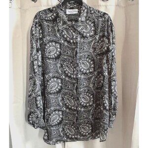 DIane Von Furstenberg Women Size 1X 2X Black Paisley Button Up Floral Boho 17525